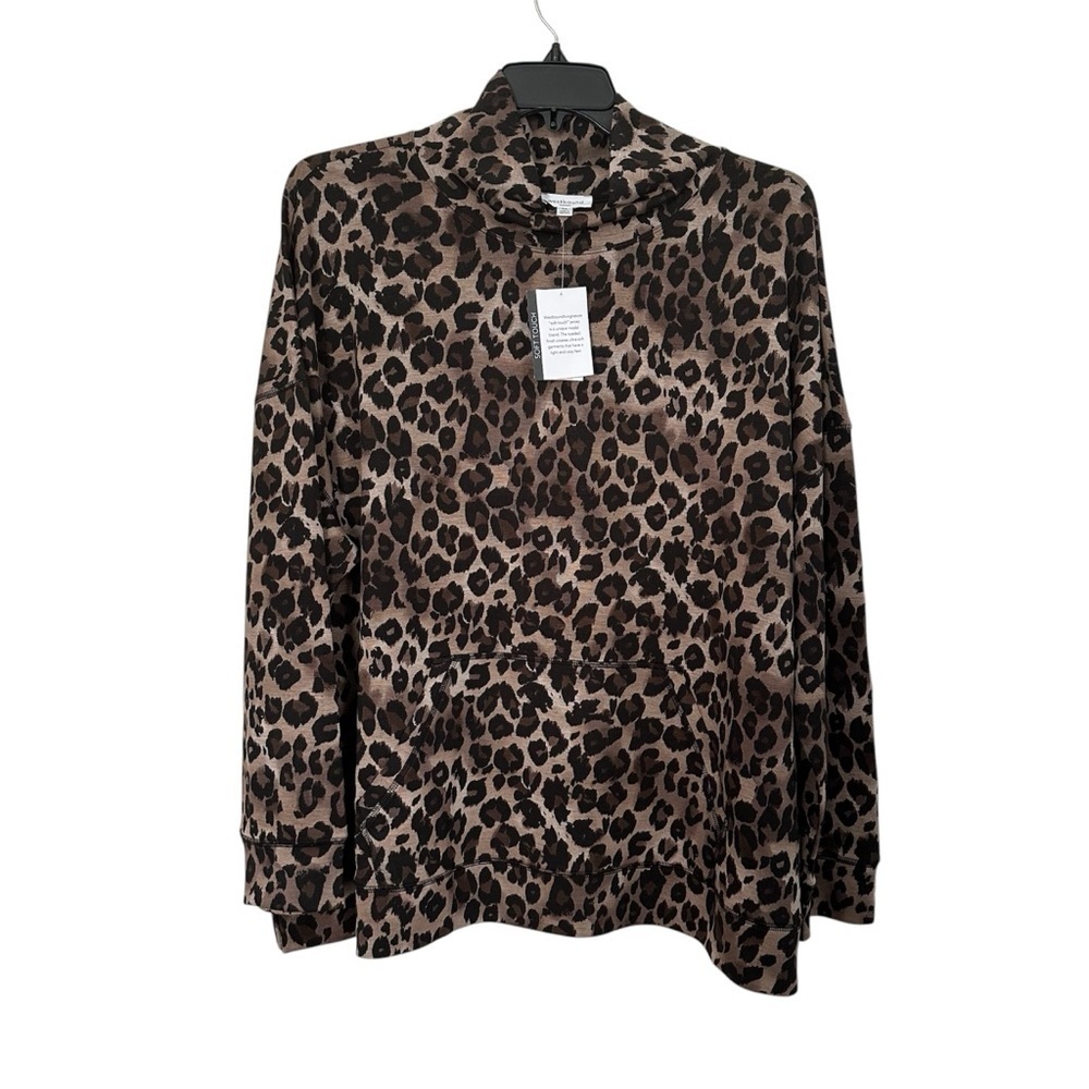 Westbound Shirt Leopard Print Top Mockneck Kangaroo Pocket Soft Jersey Size 3X